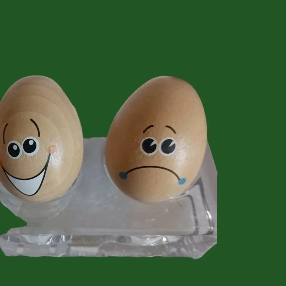 Chicken eggspression faces on wooden background set of 6